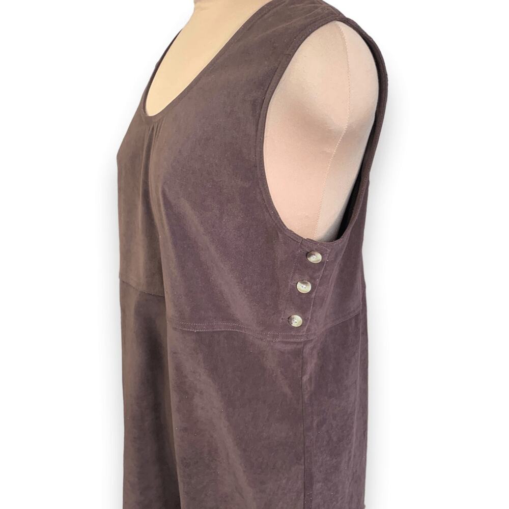 Vintage Faux Suede Jumper Dress Brown Prairie Midi Boho Modest Grunge Layering - Picture 2 of 14
